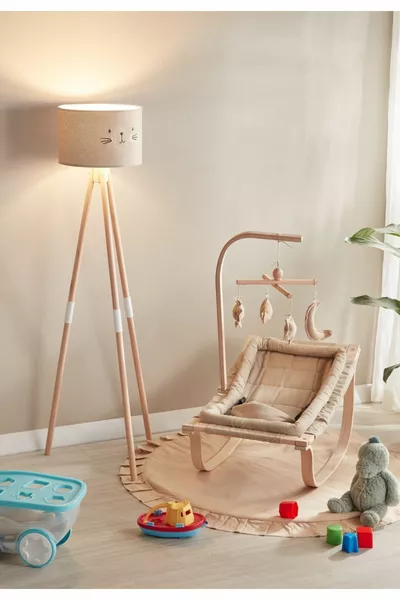 سرير أطفال هزاز من الخشب الطبيعي لون القهوة (مع لعبة دوارة هدية)