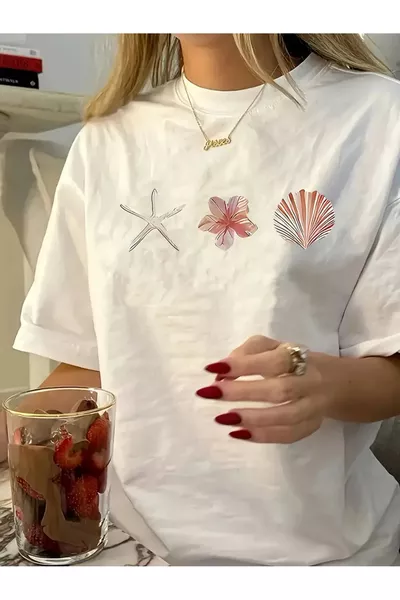 Unisex Oyster Shell Design Printed T-Shirt