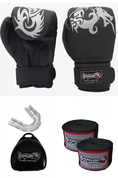 Sangal Boxing Gloves 3.5 m Elastic Boxing Bandage and Transparent Mouthguard 3-Piece Set