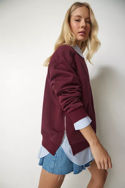 سويت شيرت مبطن ببطانة شاردون مع سحّاب بورغوندي 