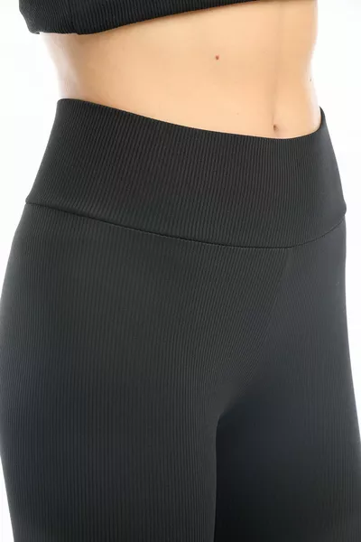 Black High-Waist, Ribbed, Shaping Interlock Knit Women's Leggings with Elastic Waist @tivoli