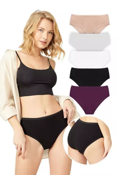 Basic Klassische Baumwoll-Slips mit weiter Taille, 5er-Pack