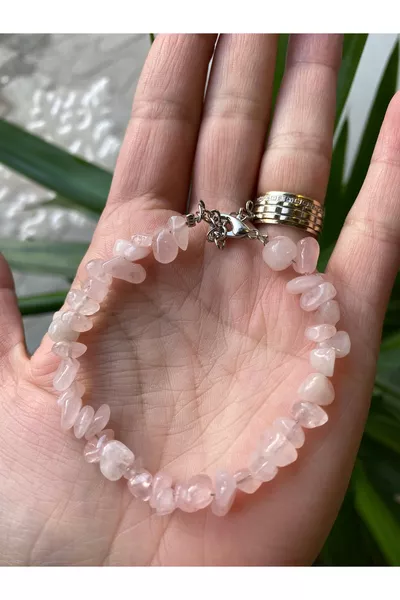 Pembe kuvars el yapımı doğaltaş kırıktaş bileklik