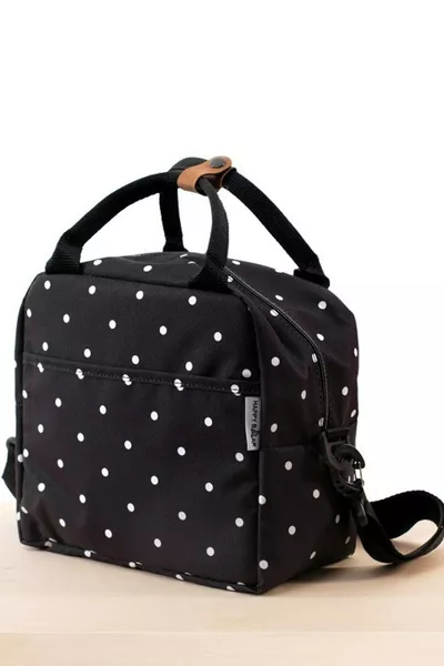 Термосумка для еды, сумка для переноски питания, теплоизоляционная, водонепроницаемая, черная с узором в горошек