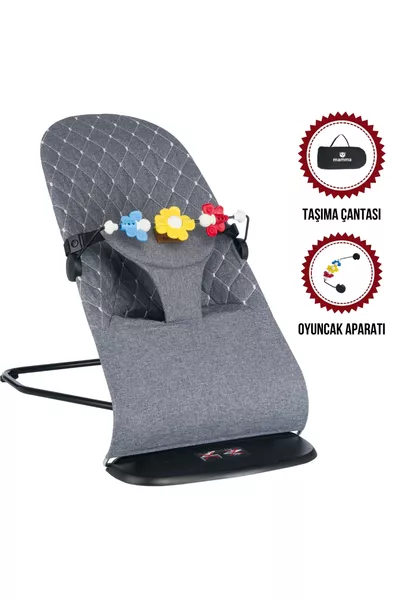 كرسي هزاز ثلاثي المستويات من سمايل كوتون للأطفال (مع ملحق لعبة وحقيبة سفر)