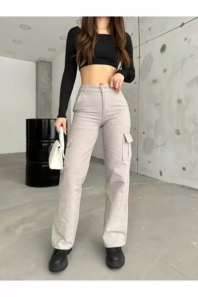 المرأة رمادي عالية الخصر واسعة الساق البضائع السراويل