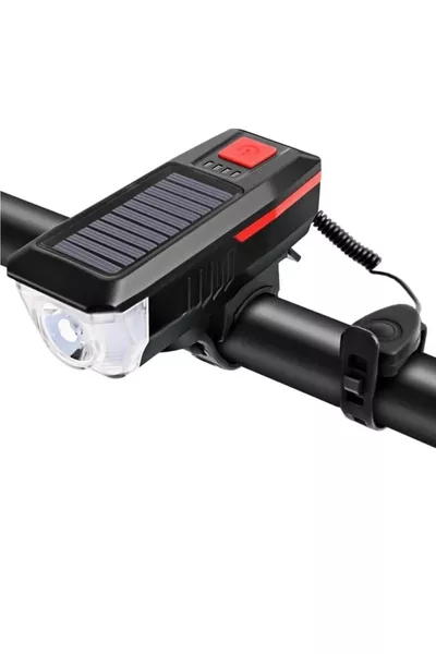 Phare avant de vélo solaire, klaxon de vélo, lampe avant étanche rechargeable par USB à énergie solaire