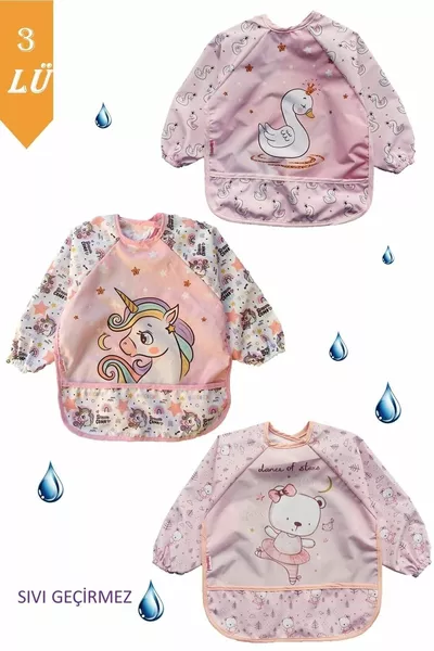 3 قطع مريلة رضاعة للأطفال مقاومة للسوائل بنقشة بجعة ودب صغير من يونيكور، للأعمار من 0 إلى 3 سنوات