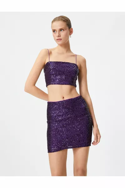 Sequined Mini Skirt Lined Regular Waist