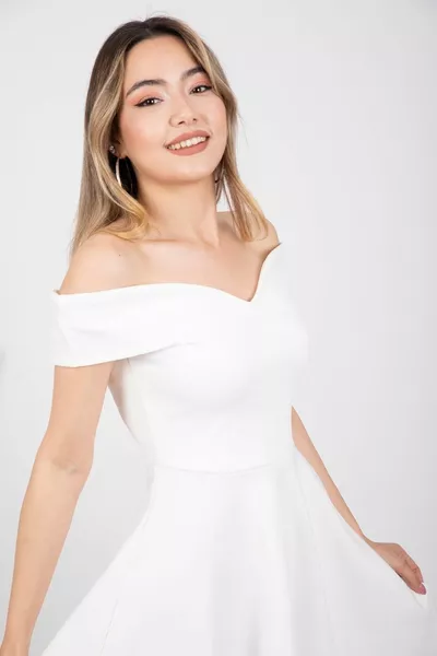 مرنة سكوبا النسيج الخامس الرقبة الأبيض مساء اللباس الخطوبة حفل زفاف التخرج 