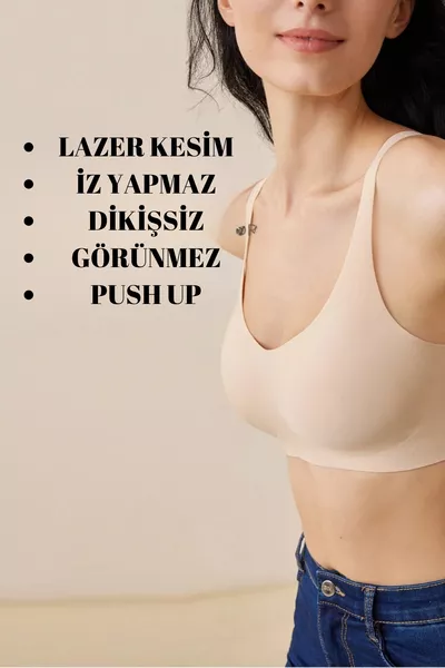 Lazer Kesim Dikişsiz Pedli Yumuşak İz Yapmaz Balensiz Invisible Görünmez Push Up Toparlayıcı Sütyen