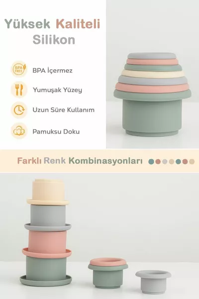 لعبة برج سيليكون مكونة من 7 قطع - لعبة تعليمية حسية للأطفال نشاط الألعاب الملونة