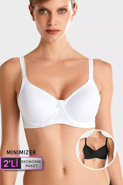 2-Piece Economic Package Black-and-White  Underwire Minimizer Shaping Bra Set (with DD Cup Option)