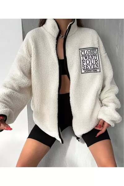 Embroidered Plush Winter Zipped Jacket