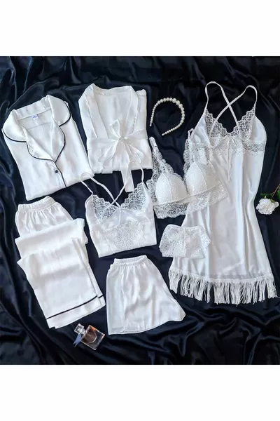 Ecru Silk Satin Boxed 8-Piece Giant Bridal Set 