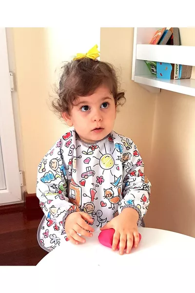 2-4 anni, Famiglia, Impermeabile, Con Tasche, Lavabile in Lavatrice, Manica Lunga, Bavaglino per Bambini