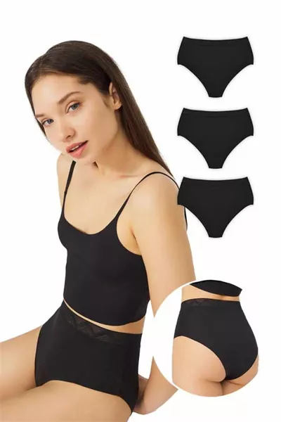 Culotte Bikini Taille Haute Basique avec Découpe au Laser - Pack de 3