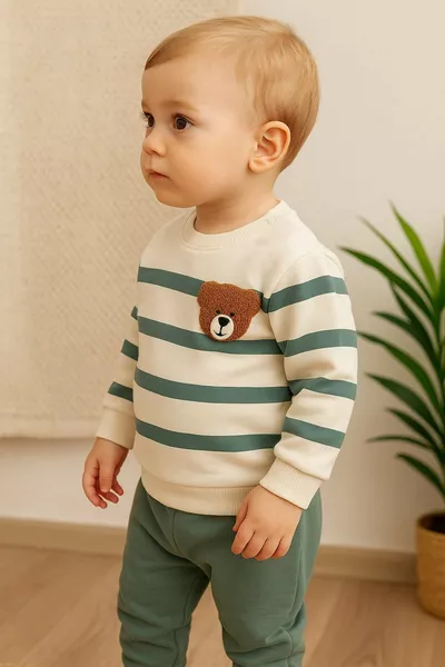 Gestreiftes Punch Bärchen Baby-Outfit zum Einrasten, 2-teilig, Ober- und Unterteil, saisonal, monatlich  Monate