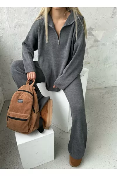 Knitted Detail Oversized Sweater and Pants Knit Set