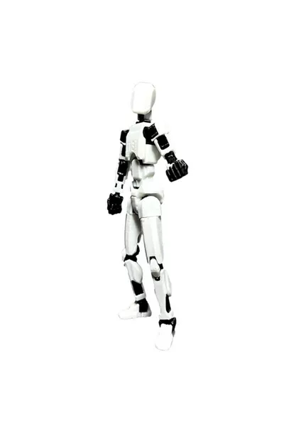 دمية روبوت بيضاء وسوداء جميع مفاصلها قابلة للحركة شخصية أكشن لعبة