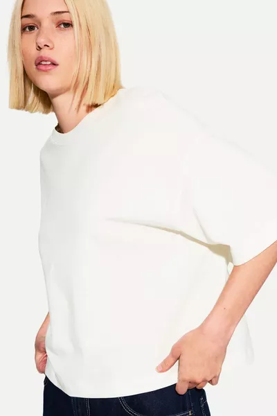 Тежка памучна тениска с къс ръкав и широк силует