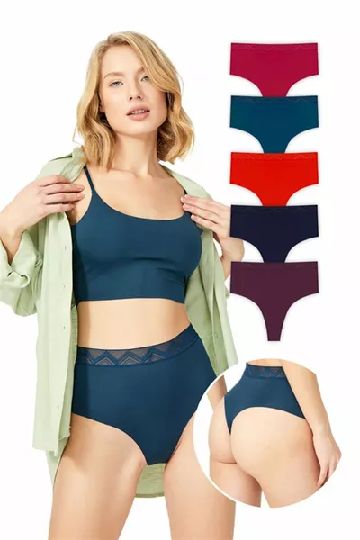 Basic High Waist Laser Cut Thong Panties 5-Pack