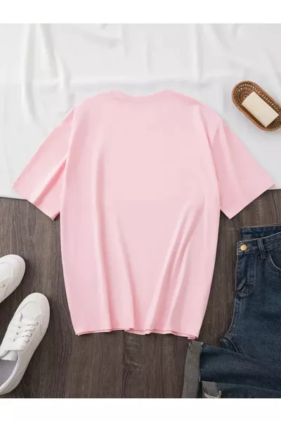 تيشيرت بنقشة الزهرة - ياقة دائرية مريحة، بأكمام قصيرة