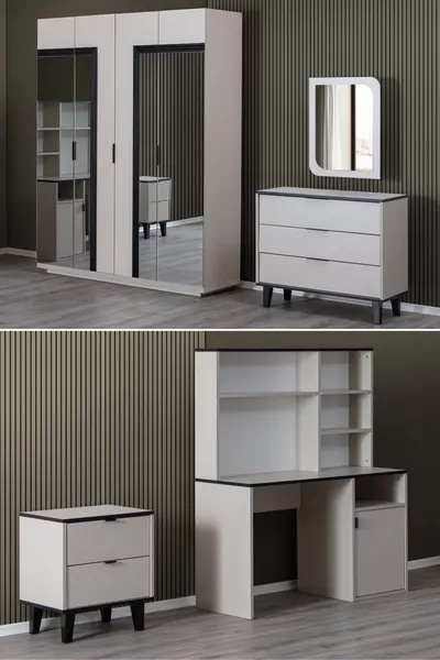 غرفة نوم شبابية فيجنوم - دولاب فيجنوم بأربعة أبواب، مكتب بالي، كومودينو، منضدة جانبية