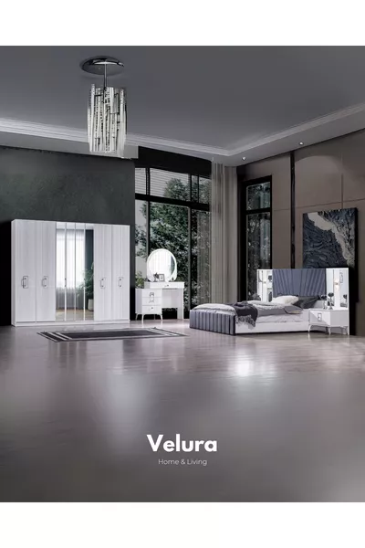 Rio Gümüş Slaapkamer Set (Kast + Ladekast + Nachtkastje + Bedframe)