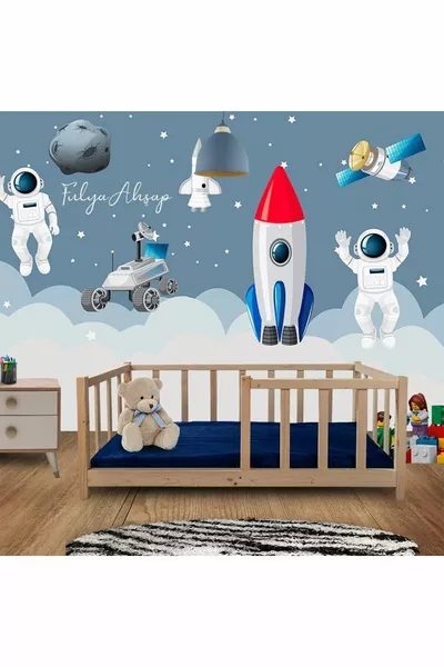 سرير أطفال دائري من الخشب الطبيعي الصلب مع قضبان خشبية