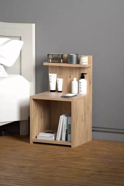 Шкафче с рафт за нощно шкафче, дневна, офис, орех