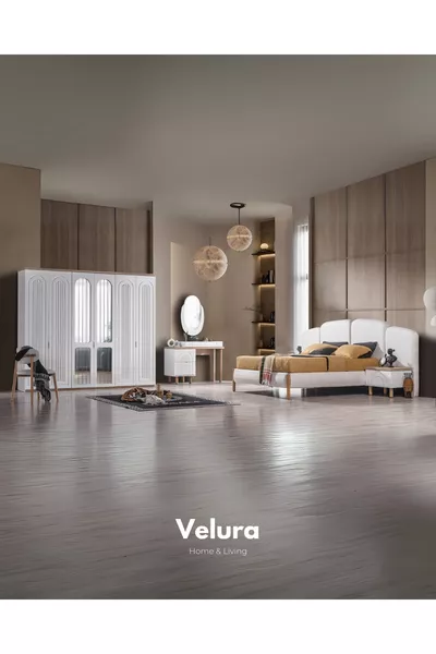 غرفة نوم بورنو (خزانة + كومودينو + طاولة جانبية + سرير)