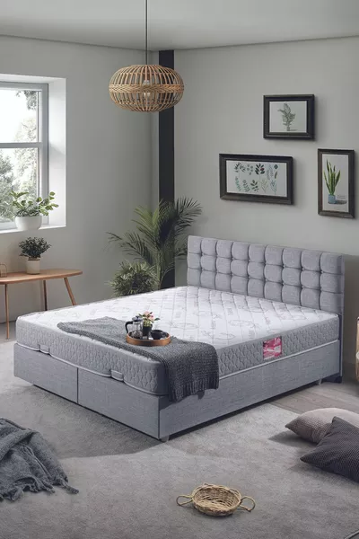 مجموعة رأس سرير مزدوجة فينيتسيا باللون الرمادي الفاتح