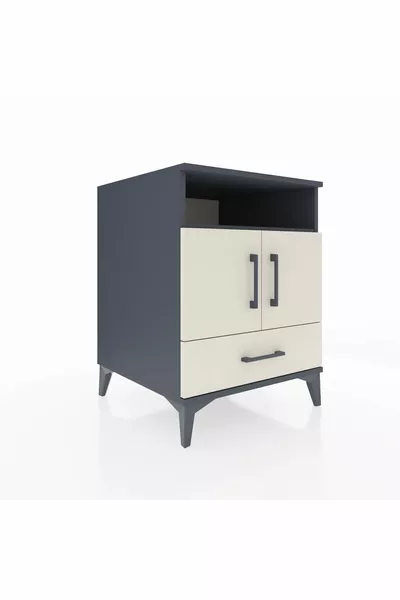 خزانة جانبية كرونوس بثلاثة أرفف ودرج واحد وغطائين باللون الأنثراسيت والحجر الرملي