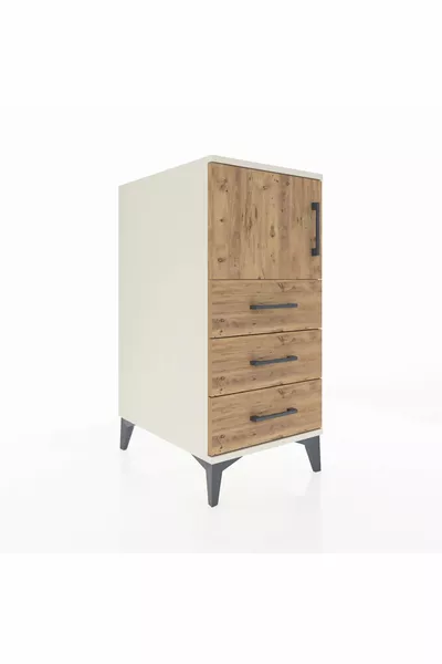 Kronos Komodin Tek Raflı 3 Çekmeceli Tek Kapaklı  Aytaşı-Çam