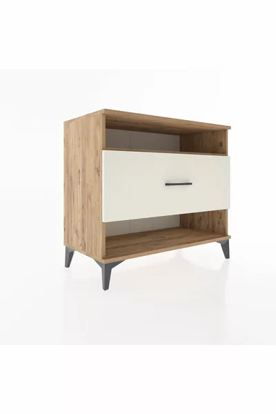 خزانة هايبريون بدرج واحد ورف واحد من خشب الصنوبر وحجر الصوان