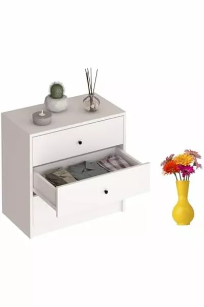 -White 3-Drawer Dresser Nightstand