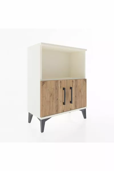 خزانة أرغيس كومودين بدرجين وغطاءين، بلون العقيق والصنوبر