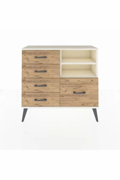 خزانة أرجس بستاند درج 5 ورفين، لون حجر القمر/صنوبر