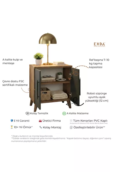 Lumen 2-Door Classic Nightstand with Shelf Anthracite - Pine