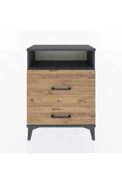 أرجس كومودين ذو رف واحد ودرجين - أنثراسيت وصنوبر