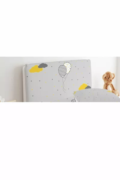 غطاء رأس السرير بنقشة خلفية رمادية مع بالونات وغيوم