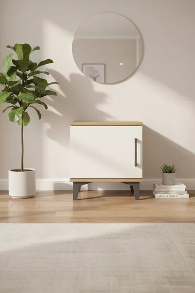 خزانة سيلفا: خشب الصنوبر-حجر الصوان، باب واحد، رف واحد | أنيق وعملي