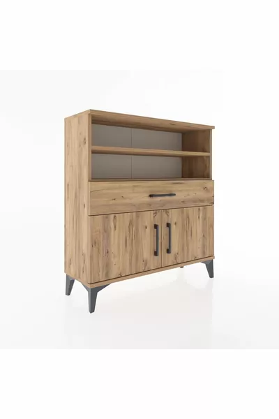 أرجيس خزانة 3 رفوف، درج واحد، بابان، خشب الصنوبر