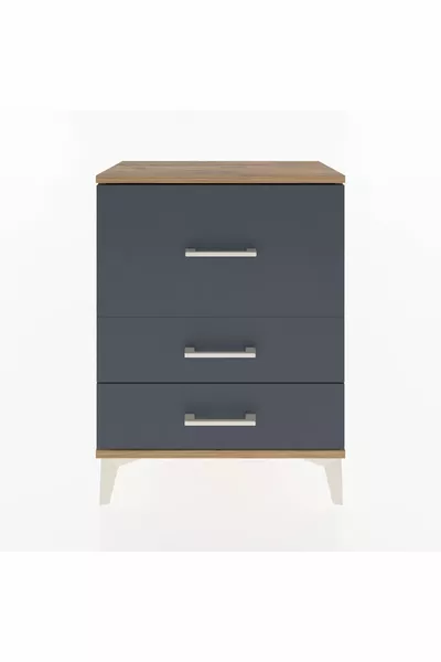 أرجيس كومودين بثلاثة أدراج، خشب الصنوبر - أنثراسيت