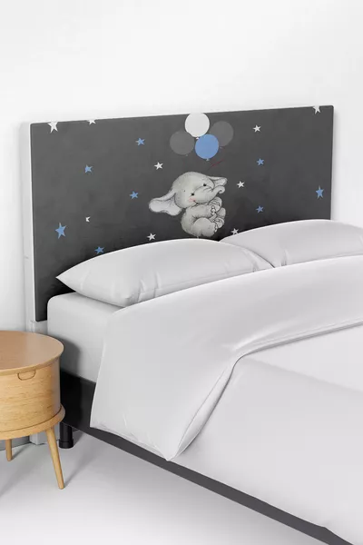 غطاء رأس سرير للأطفال بطبعة فيل بالونات رمادي وأزرق