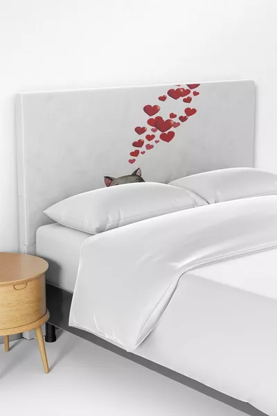 Housse de tête de lit avec motif cœur et chat