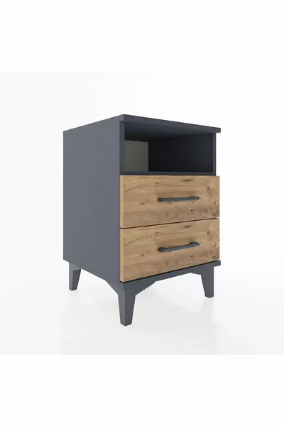 خزانة جانبية هايبرين بطابق واحد ودرجين، أنثراسيت-صنوبر