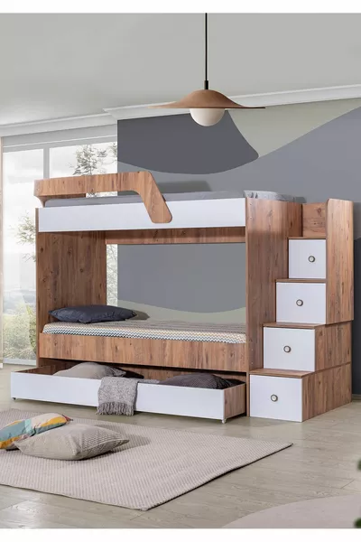 Bunk Bed, Triple Loft Bunk Bed with Ladder + 3 Comfort Mattresses