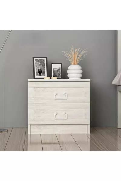 İskandinav Komodin - Eskitme Beyaz